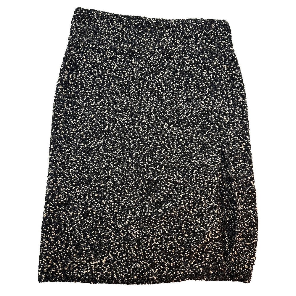 AA MILANO Italian‎ Knubby Wool Blend Midi Skirt • 10 • black, tan • quiet luxury